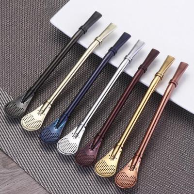 China Multi Sustainable Uses Drinking Stainless Steel Metal Spoon Straw for sale