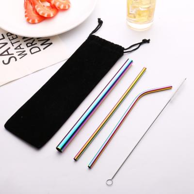 China Sustainable Eco Friendly Wholesale 3PCS Stainless Steel Metal Reusable Drinking Straws Set With Brush for sale