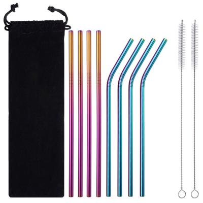 China Sustainable Straw Set 4 Straight+4 Bent+2 Brush Stainless Steel Reusable Metal Straw Set for sale