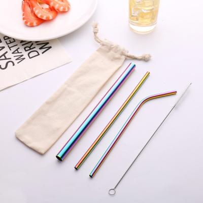 China Amazon Hit Viable Metal Straw Bent Straight Straw With Remover Brush Boba Bubble Tea Reusable Stainless Steel Drinking Straw for sale