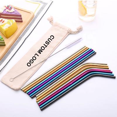 China Sustainable Wholesale Amazon Success Colored 215*12mm Customized Straw Reusable Metal Straws 215*6 Logo Pouch Stainless Steel Drinking for sale