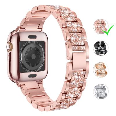 China Water Resistant Designer Apple Watch Band Rhinestone 40mm 44mm Stainless Steel Iwach Bling Band For Apple Watch Band for sale