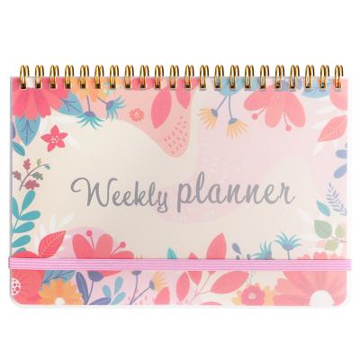 China Custom Size A5 Size A5 Hot Stamping Logo Hardcover Design Printed Weekly Planner Spiral for sale