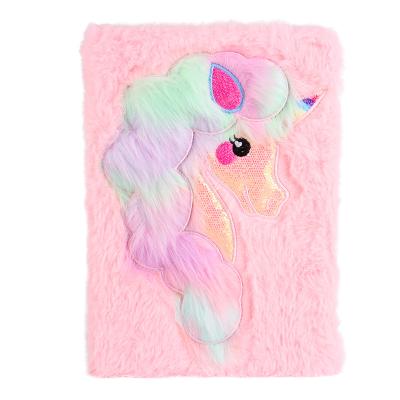 China Cute Unicorn Cartoon Notebook Plush Kawaii Gift Anime Velvet Notebook Hardcover Book for Girls for sale