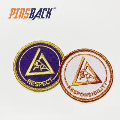 China high quality embroidery and 3D gold full thread embroidery patch custom logo badge with iron on cut border embroidery patch for sale