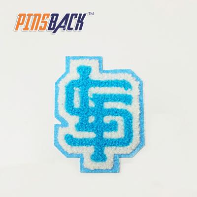 China 3D Factory Chenille Patch Sew On Backing Custom Chenille Patch Fabric Uniforms Design Patch Letter Badge Blue Bear for sale