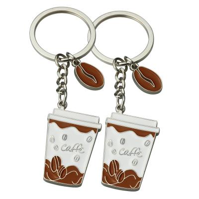 China Creative New Promotion Gift Coffee Cup Key Chain Design Coffee Promotion Products Hanging Roasted Coffee Beans Key Hanging Zinc Alloy Key Chain for sale