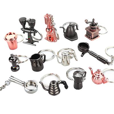 China Creative Promotion Gift 3D Ready To Ship For Coffee Key Chain With Customized Logo No Mold Cost Metal Key Chains Coffee Set In Stock for sale