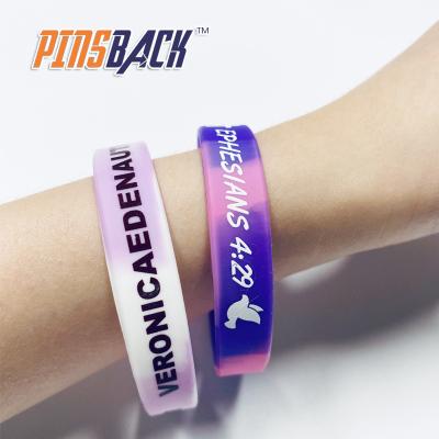 China Custom PVC 3d Rubber Wristband Custom Wholesaler Personalized PVC Wristband With Letters Printing Gradient Colors Wristband for sale