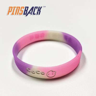 China multicolor 3D wristband debossed good quality PVC Custom Logo Rubber 3d wristband wholesale personalized wristband with letters for sale