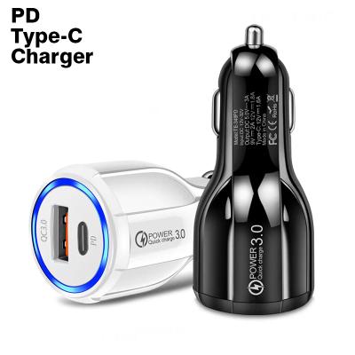 China Dual Fast Charging Type-C PD Car Speed ​​18W 36W USB QC 3.0 Fast Charging Port USB Type C Charger With LED Light for sale