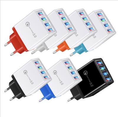 China Hot Sale Modern Design QC3.0 Pad 4 Ports Usb Multiple Color Wall Charger ABS Material Charger for sale