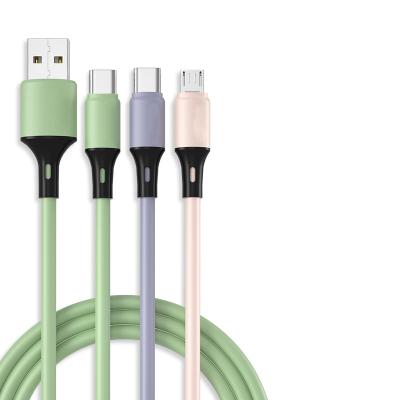 China Durable Bendable Flexible Liquid Silicone MP3/MP4 Player Super Fast Charging 3 in 1 Universal USB Data Cable For Type-C Mobile Phone iPhone Cable for sale