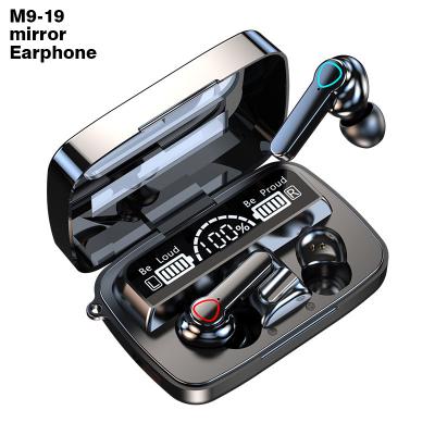 China Comfortable To Wear Earbuds Whit Mic Flashlight True Phone 5.1 M19 M9-19 TWS Blue Mirror Earphone Tooth Headset Wireless Headset Power Bank for sale