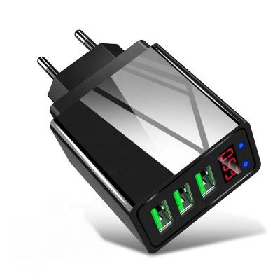 China DC 3 USB 5V 3.1A USB Travel Charger 3 Ports EU/US/UK Plug Hot Selling DC 3 USB 5V 3.1A USB Travel Digital Display Smart USB Wall Charger for sale