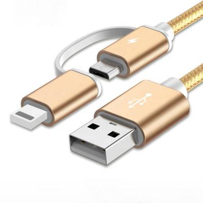 China Camera 2 in 1 Nylon Braided Aluminum Alloy Shell USB Cable 8 Pin And Micro USB Cable Sync Data Charging Mobile Phones for sale