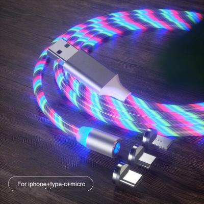 China Camera LED Glow Flowing Fast Charging USB Cable 1M Magnetic Data Cable Micro Type C USB Magnetic Cable Mobile Phone for sale