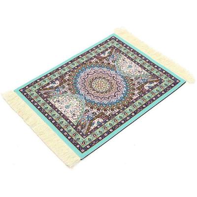 China Wholesale Eco-Friendly Blue Vintage Mini Woven Carpet Rubber Mouse Persian Pad With Fringe For Desktop PC Laptop Computer for sale