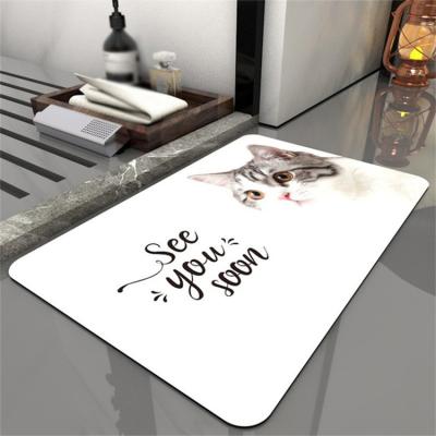 China Washable Pattern Printing Bathroom Mat Quick Drying Non-Slip Cartoon Super Absorbent Diatom Mud Bath Mat for sale