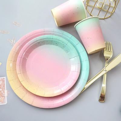 China Modern Disposable Round Bottom Birthday Party Supplies Soup Plate Custom Pigmented Paper Set for sale