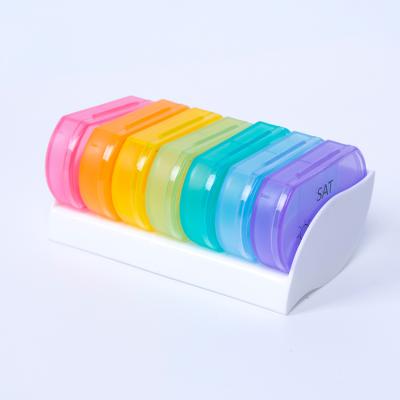 China Cute Colorful Portable Plastic PP 7 Days Travel Medicine Tablet Pill Vitamin Storage Boxes With Snap Lids for sale