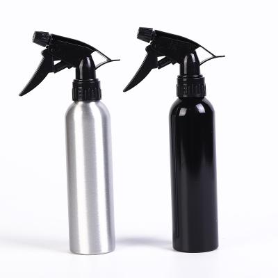 China 300ML Metal Spray Bottle Aluminum Black And Silver Eco-Friendly Trigger Cosmetic Shampoo Spray Screw Cap Bottle for sale