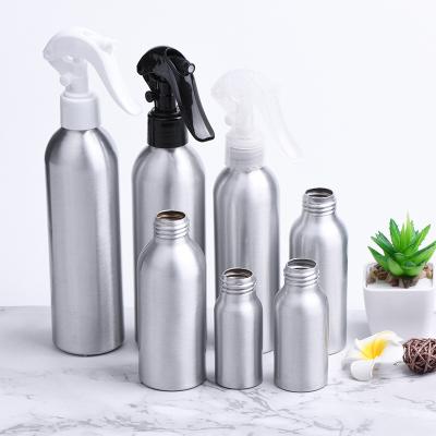 China 100ML Metal Spray Bottle Aluminum Black And Silver Eco-Friendly Trigger Cosmetic Shampoo Spray Screw Cap Bottle for sale