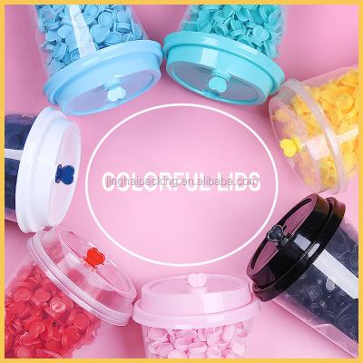 China Biodegradable Plastic Colorful Hard Cup Lids Bubble Tea Cup Clear Lids Flat Dome Bear Lids for sale