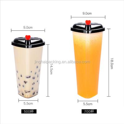 China Biodegradable Plastic Cup Heart Love Disposable Cups Fit Plastic Boba Tea Cup With Lids for sale