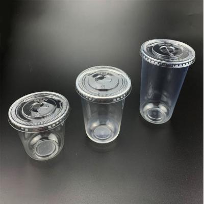 China GAIA Plastic Custom Biodegradable 12OZ 14OZ 16OZ 24OZ PET Plastic Coffee Cups Clear Cup Dome Bear Flat Lids for sale