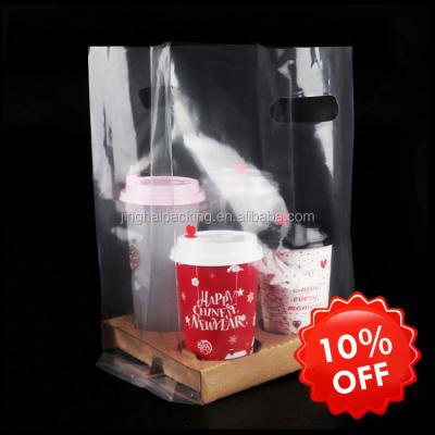 China Disposable Customize Carry Holder Plastic Take Away 4 Cup Tea Bags Beverage Drinks Take Out Disposable Shopping Bag for sale