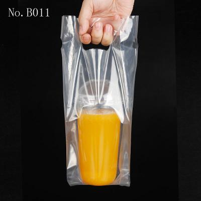 China B011 Wholesale Clear Plastic 6C Disposable HDPE Single Cup Bag Patch Handle Take Out Coffee Bags for sale