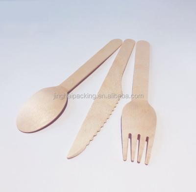 China 160mm Disposable Wooden Forks Spoon Knife Disposable Wooden Cutlery Set for sale