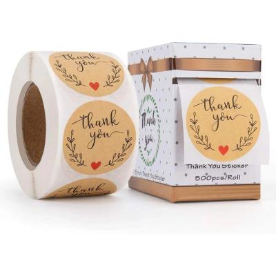 China 500 PCS / 1 Roll Waterproof Kraft Paper Printed Thank You Sticker for sale