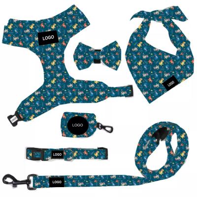 중국 Nylon Pet Harness Leash Collar Set Six Piece Exquisite Sets With Chest Strap Bow Square Scarf Suits 판매용