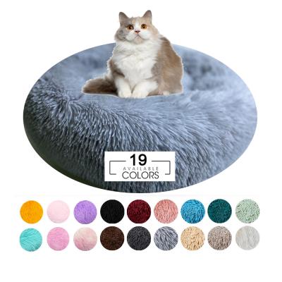 China Comfortable Macaron Big Round Fluffy Dog Bed 24 Inch Pet Dog Floor Cushion OEM for sale