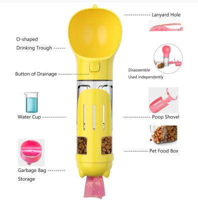 China ABS 4 In 1 Pet Feeders Dog Bottle 300/500ml With Food Storage And Poop Bag for sale