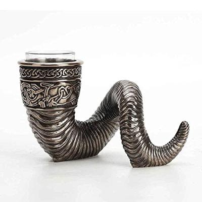 China Custom Nordic Cold Cast Bronzed Resin Sculpture of ECO-frendly Viking Ram Horn Tealight Candle Holder for sale