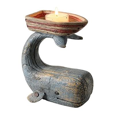 China Custom ECO-frendly boat and whale candle holder for tea light candle, fun nautical ocean decor distressed wood for sale