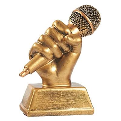 China Custom Modern Gold Microphone Singer Trophy Resin Singing Award Trophy For Singing Competitions for sale