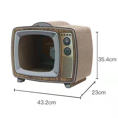 China Sustainable Cute Style Cats House Television Shaped Indoor Pet House Cat House With Cat Scratcher for sale