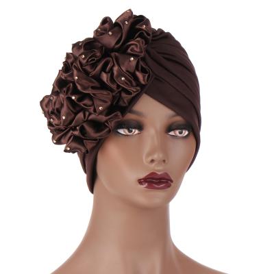 China Diamond Applique Indian Hat Multicolor Fashion Baotou Hat Muslim Turban Hat New Big Flower Fashionable Drill for sale