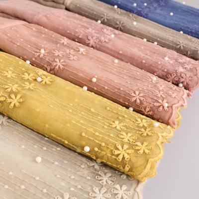 China 2020 New Design Muslim 11 Colors Lace Up Pearl Embroidery Cotton Muslim Hijab Scarves For Women for sale