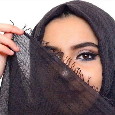 China Solid Color Breathable Soft Cotton Muslim Scarf Islamic Women Head Wraps Pleat Muslim Hijab for sale