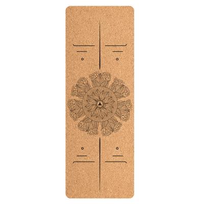 China Non-slip durable washable waterproof custom rubber cork yoga mat with text line also uses tape material to protect your home sports yoga mat for sale