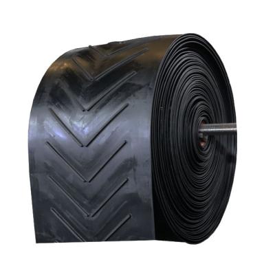 China Increase Friction Force Between Cargo PE 500 PE 4 Chevron High Quality Rubber Cloth Ribbed Conveyor Belt for sale