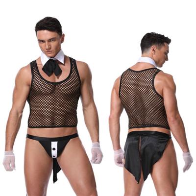 China Men's Tuxedo Uniform Plus Size Stretch Top Waist Lingerie Sexy Mesh Men Underwear Set for sale