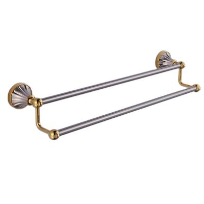 China Stocked Hotel Family Bathroom Accessories 304 Gold Stainless Steel Double Holder Bathroom Toilet Zinc Alloy Towel Racks for sale