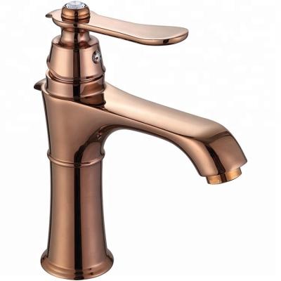 China Metered Faucets Rose Gold Single Handle Bathroom Sink Faucet Set for sale