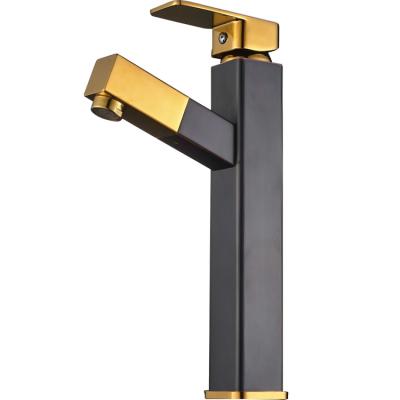 China Modern Hot Cold Water Faucet Sink Pull Out Black Gold Basin Faucet for sale